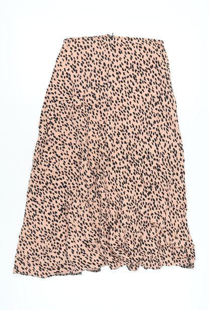 New Look Women’s Pink Leopard Print Midi A-Line Skirt Size 8