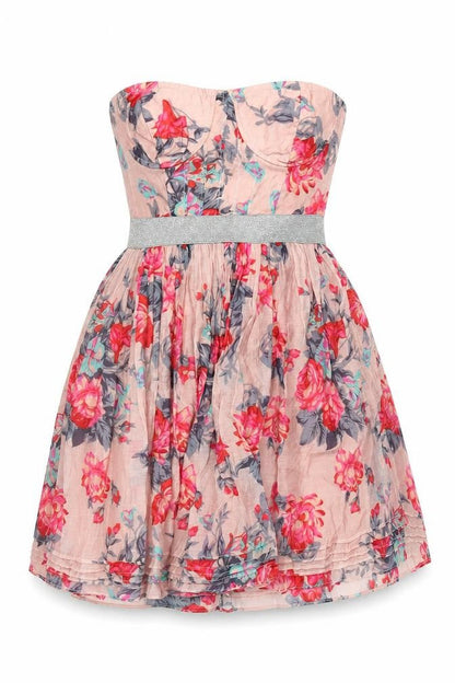 Louche Women’s Pink Floral Strapless Short Dress Size 10
