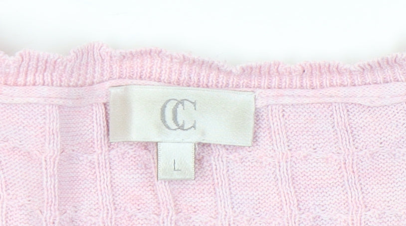 CC Womens Pink V-Neck Cable-Knit Cotton Blend Jumper L