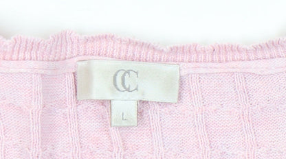 CC Womens Pink V-Neck Cable-Knit Cotton Blend Jumper L