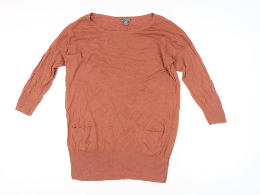 Gap Women’s Brown Linen Cotton Tunic Jumper Medium Scoop Neck