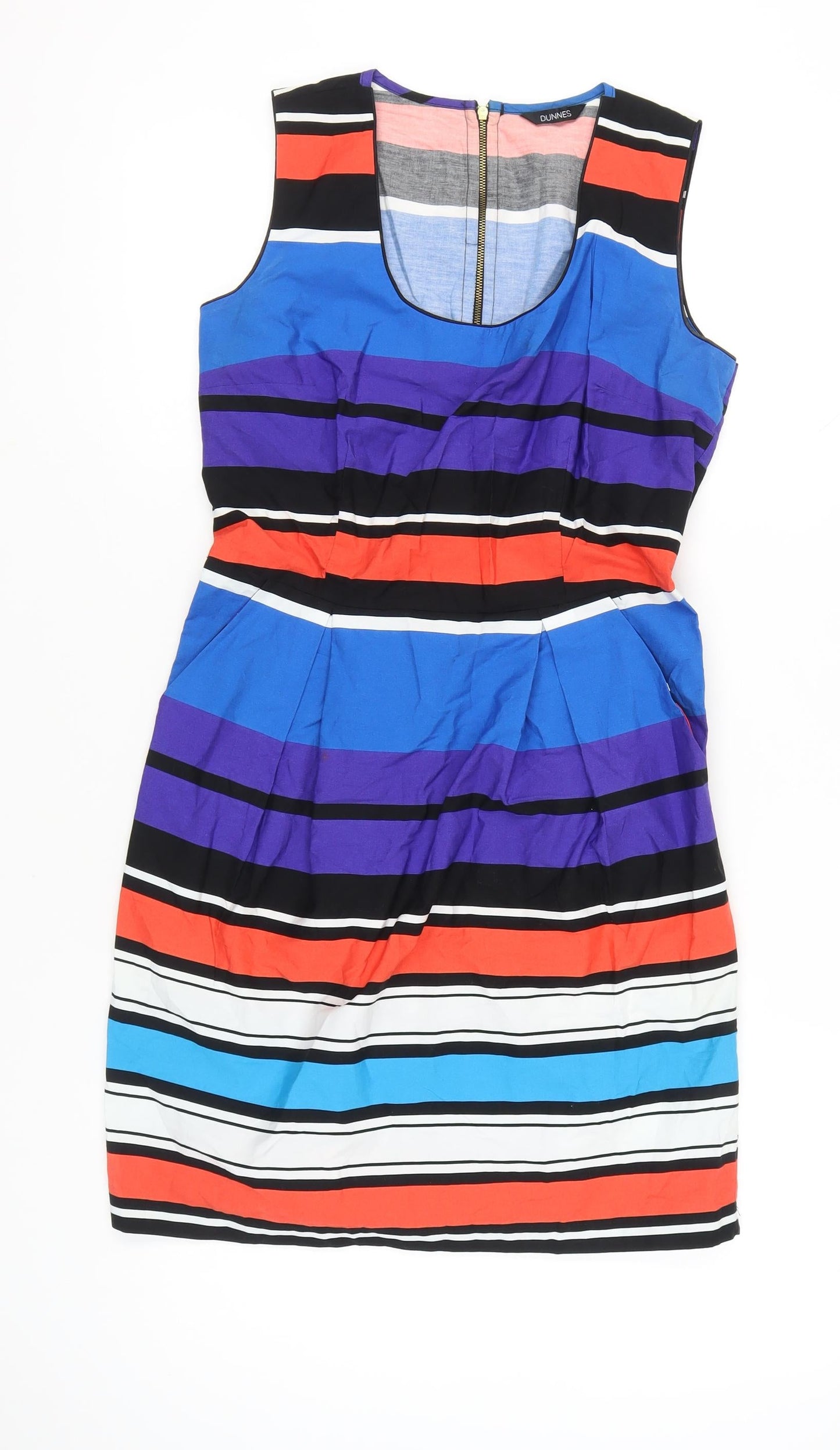 Dunnes Women’s Multicoloured Stripe Cotton Sheath Dress Size 14 Scoop Neck