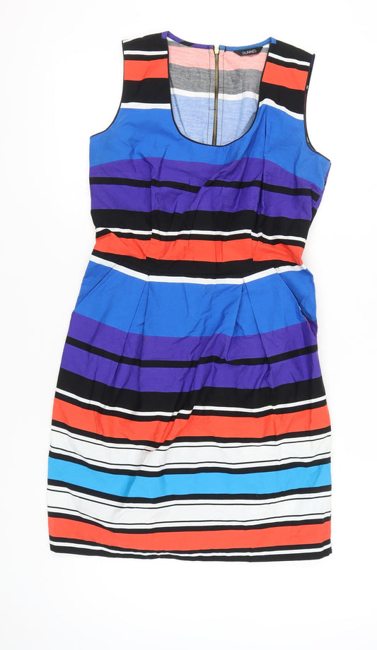 Dunnes Women’s Multicoloured Stripe Cotton Sheath Dress Size 14 Scoop Neck