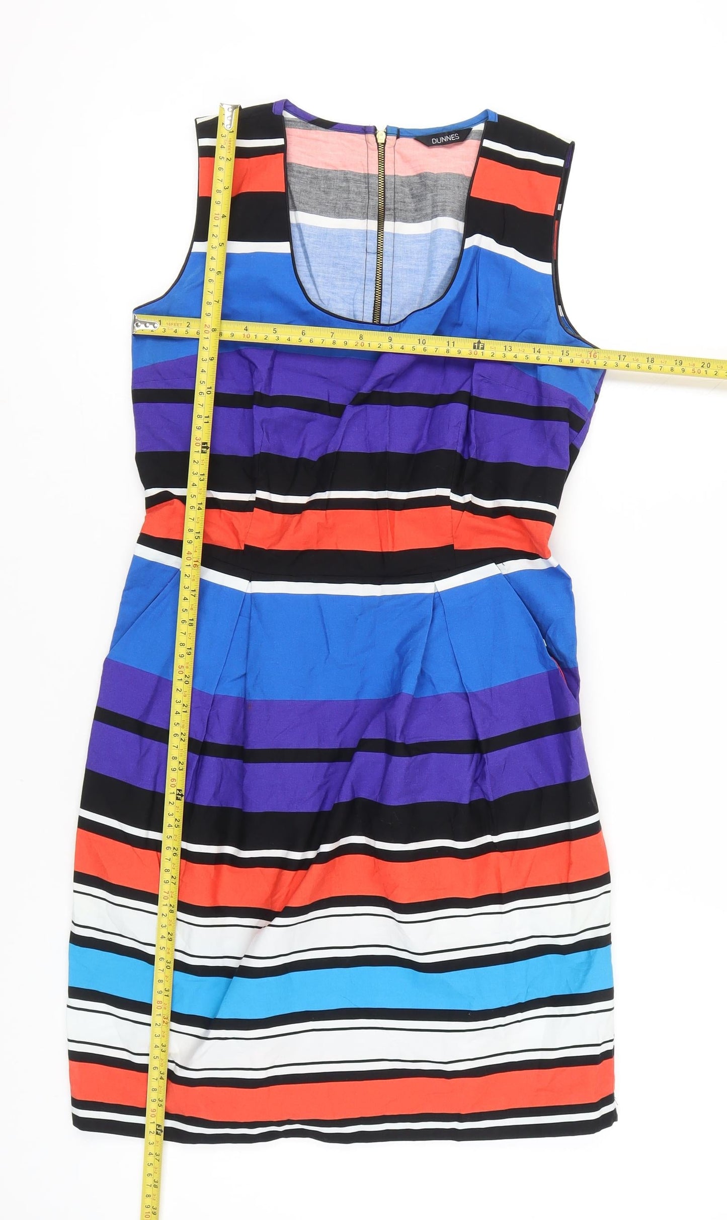 Dunnes Women’s Multicoloured Stripe Cotton Sheath Dress Size 14 Scoop Neck