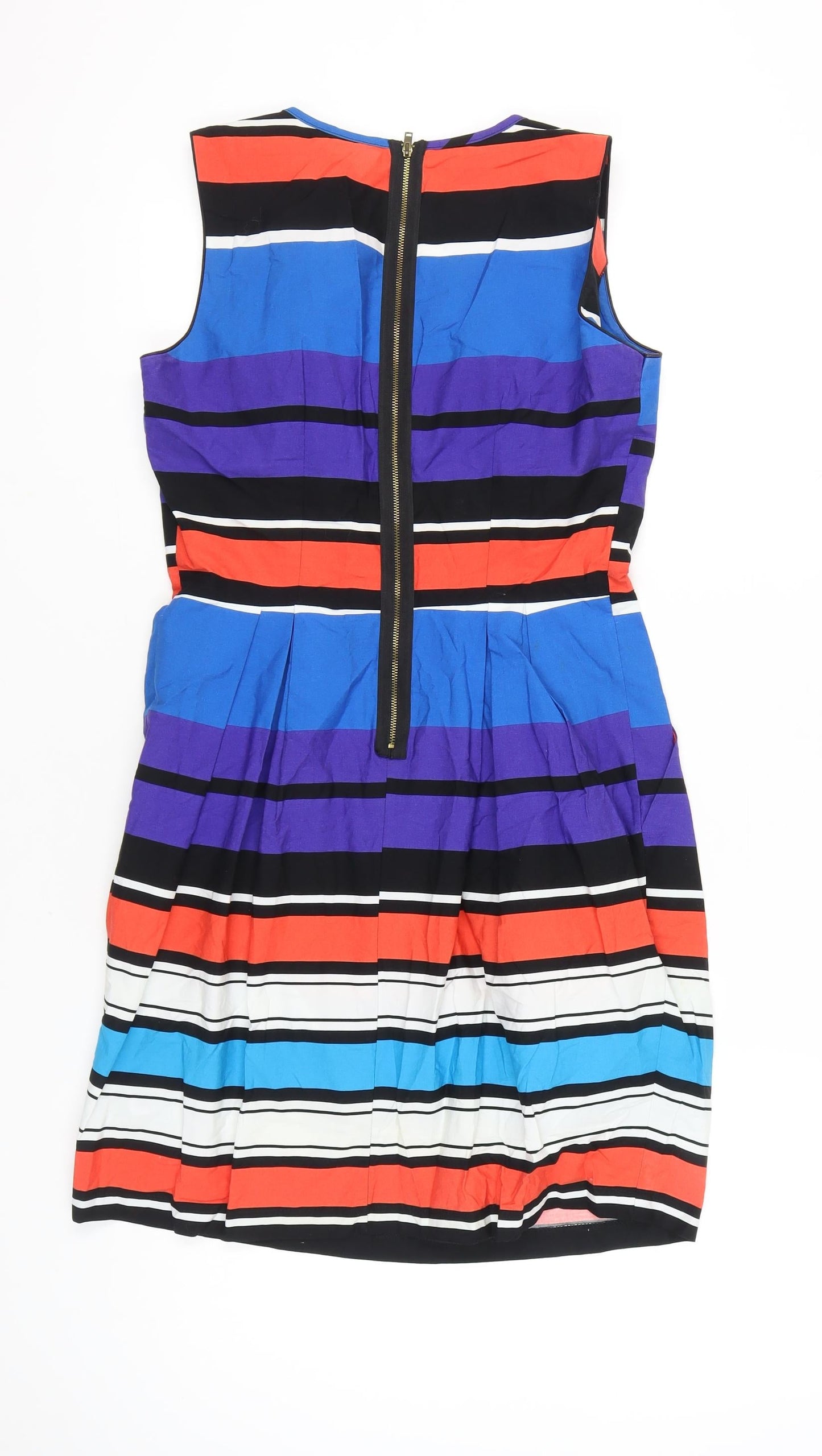 Dunnes Women’s Multicoloured Stripe Cotton Sheath Dress Size 14 Scoop Neck