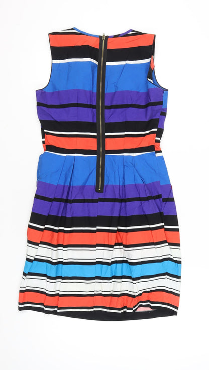 Dunnes Women’s Multicoloured Stripe Cotton Sheath Dress Size 14 Scoop Neck