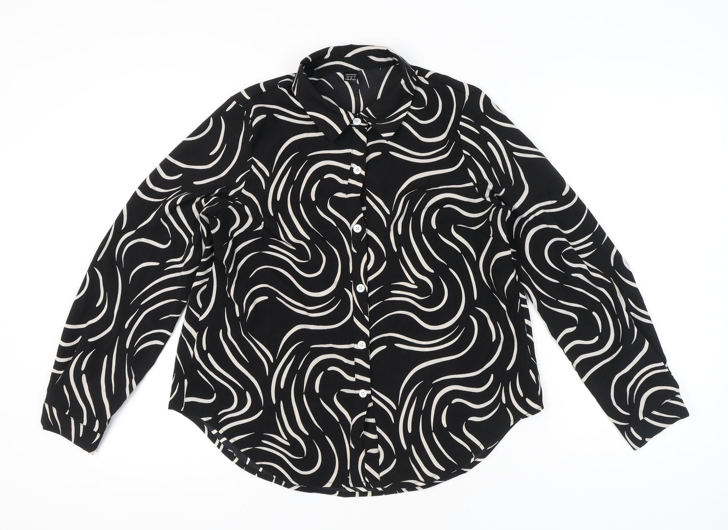 Droimp Womens Black Geometric Button-Up Shirt Size 12 Long Sleeve