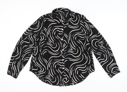 Droimp Womens Black Geometric Button-Up Shirt Size 12 Long Sleeve