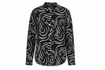 Droimp Womens Black Geometric Button-Up Shirt Size 12 Long Sleeve