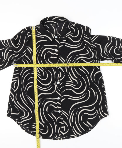 Droimp Womens Black Geometric Button-Up Shirt Size 12 Long Sleeve