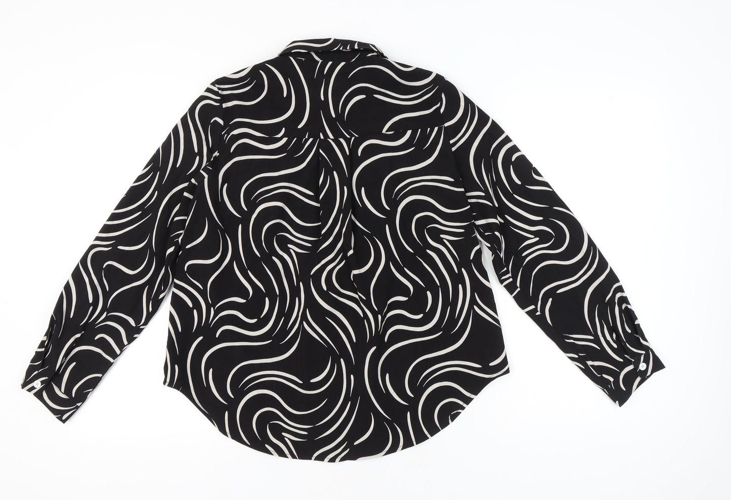 Droimp Womens Black Geometric Button-Up Shirt Size 12 Long Sleeve