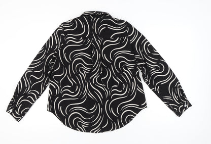 Droimp Womens Black Geometric Button-Up Shirt Size 12 Long Sleeve