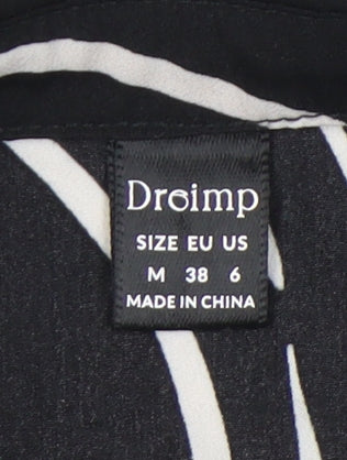 Droimp Womens Black Geometric Button-Up Shirt Size 12 Long Sleeve