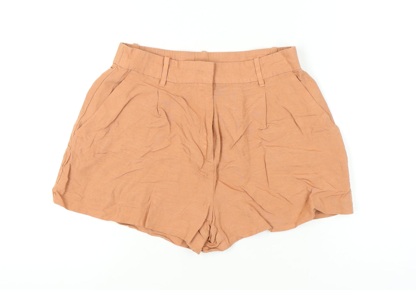 H&M Women’s Brown Linen Blend Chino Shorts Size 14 Pleated