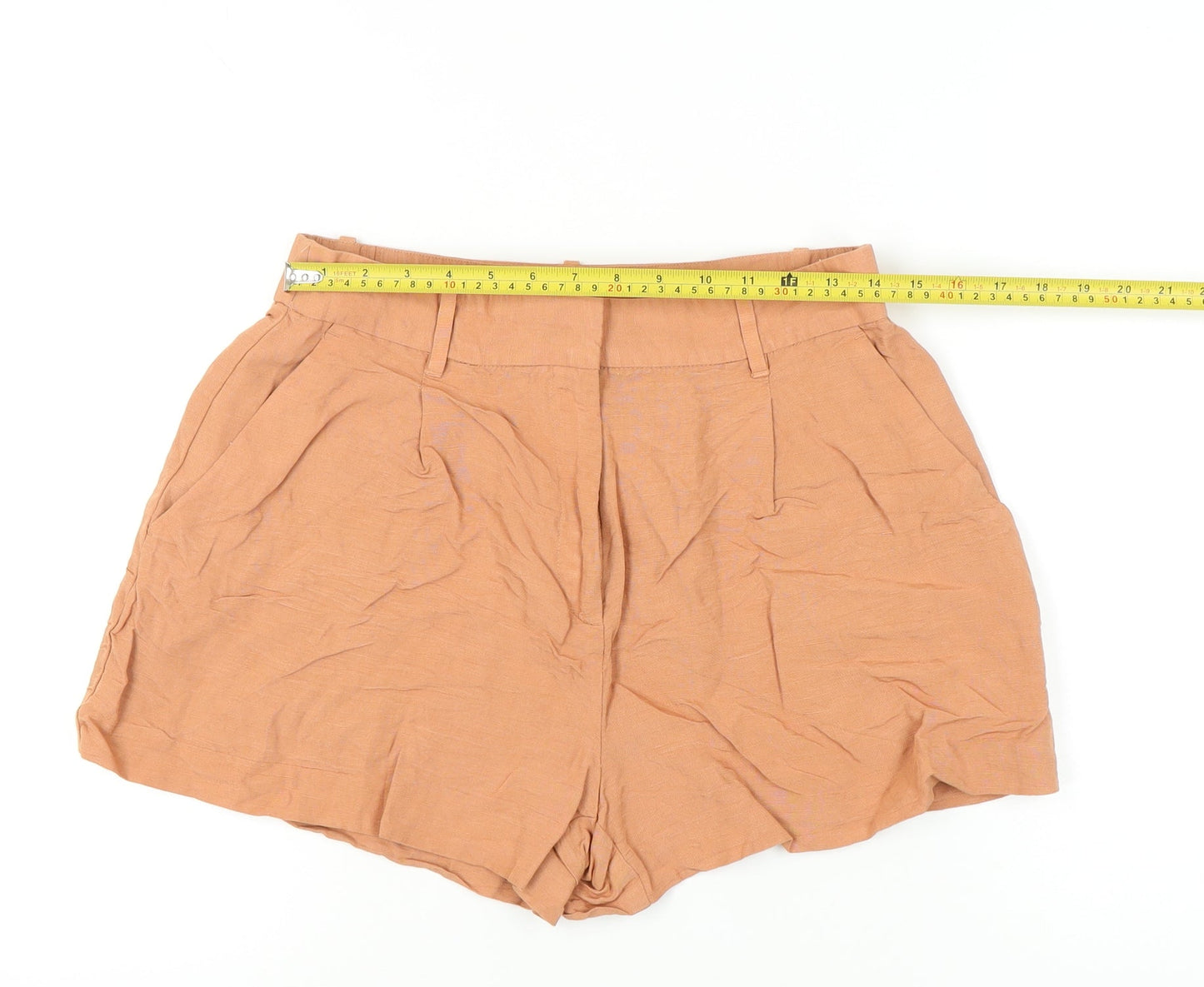 H&M Women’s Brown Linen Blend Chino Shorts Size 14 Pleated