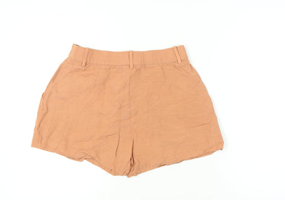 H&M Women’s Brown Linen Blend Chino Shorts Size 14 Pleated