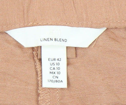 H&M Women’s Brown Linen Blend Chino Shorts Size 14 Pleated