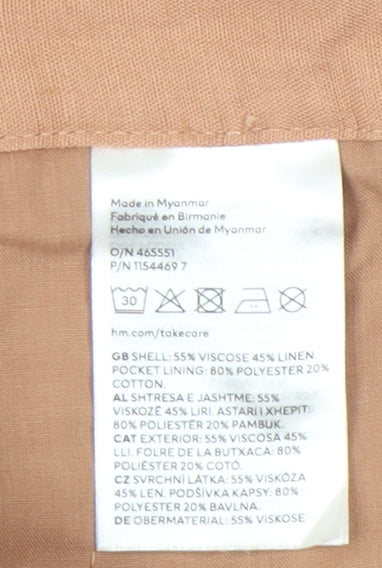 H&M Women’s Brown Linen Blend Chino Shorts Size 14 Pleated