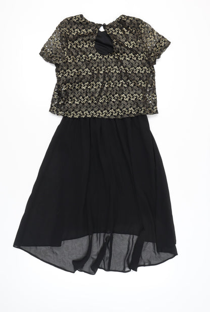 River Island Women’s Black Gold Hi-Low Fit & Flare Dress Size 10