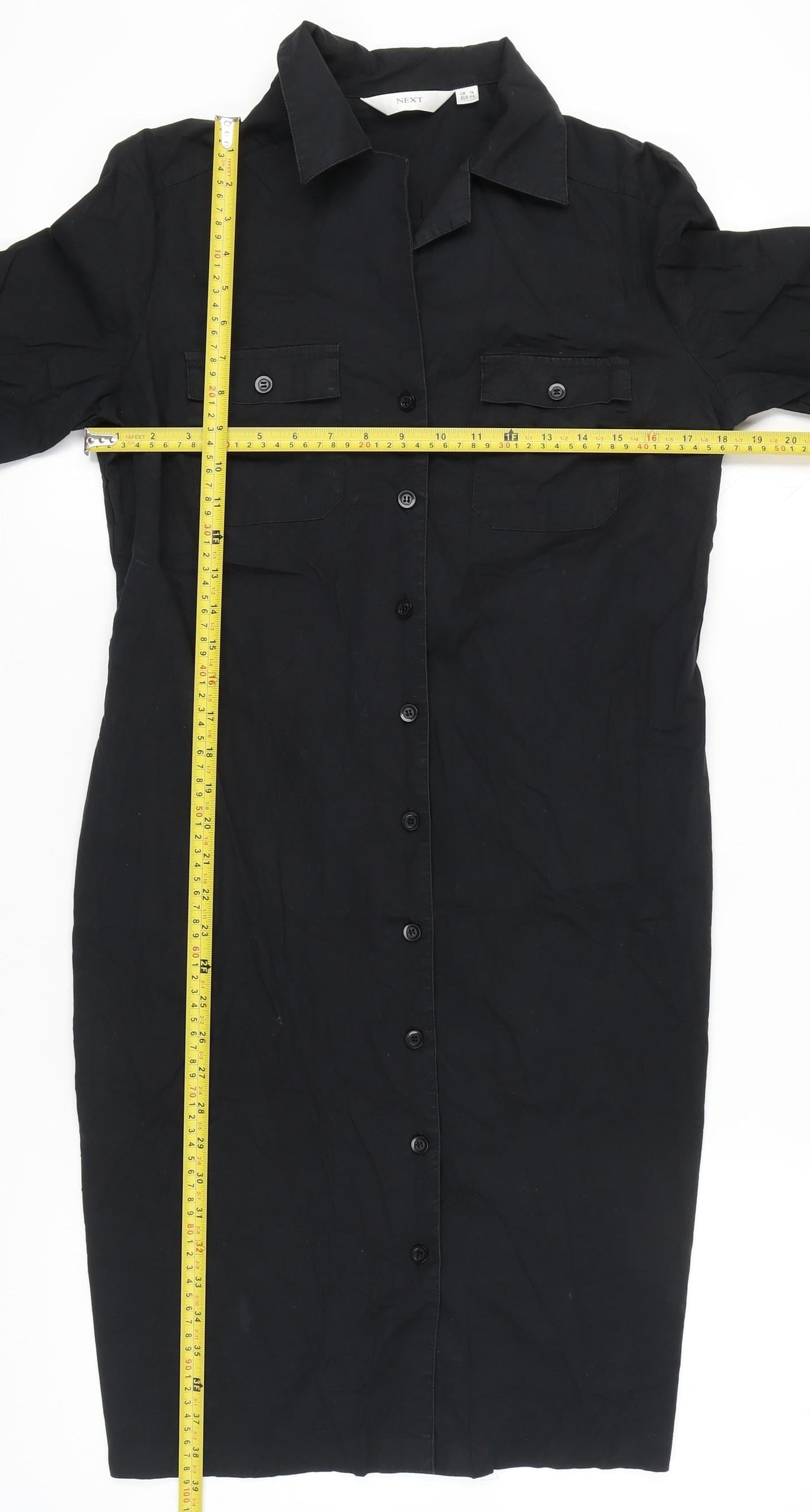 Next Women’s Black Shirt Dress UK 16 Knee Length Cotton