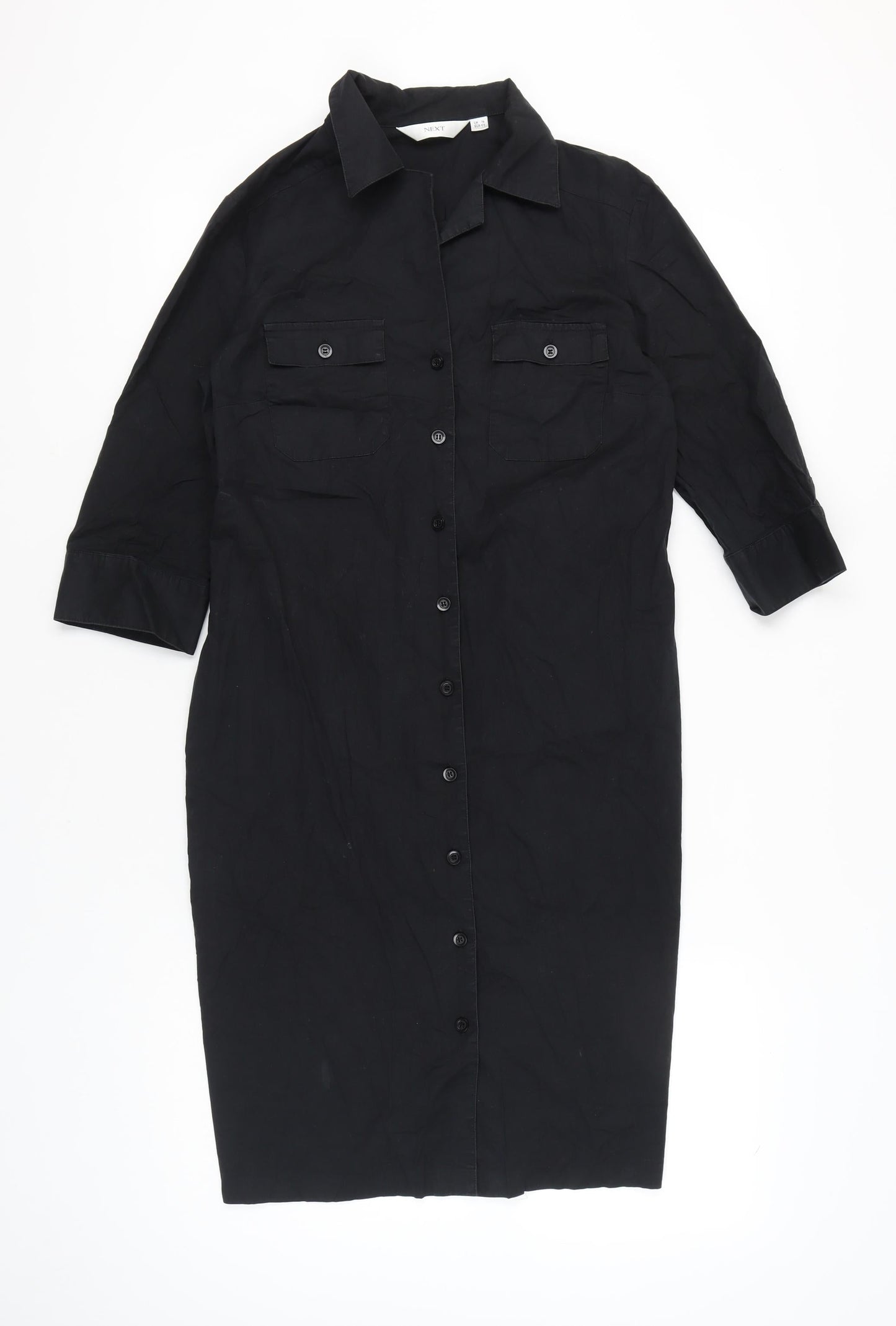 Next Women’s Black Shirt Dress UK 16 Knee Length Cotton