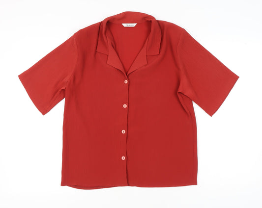 Berkertex Women Red Size 14 Button-Up Collared Short Sleeve Shirt