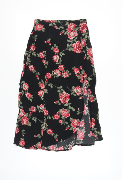 Miss Selfridge Women’s Black Floral Midi Wrap Skirt Size 8