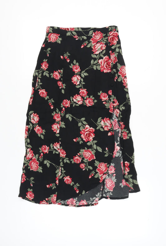 Miss Selfridge Women’s Black Floral Midi Wrap Skirt Size 8