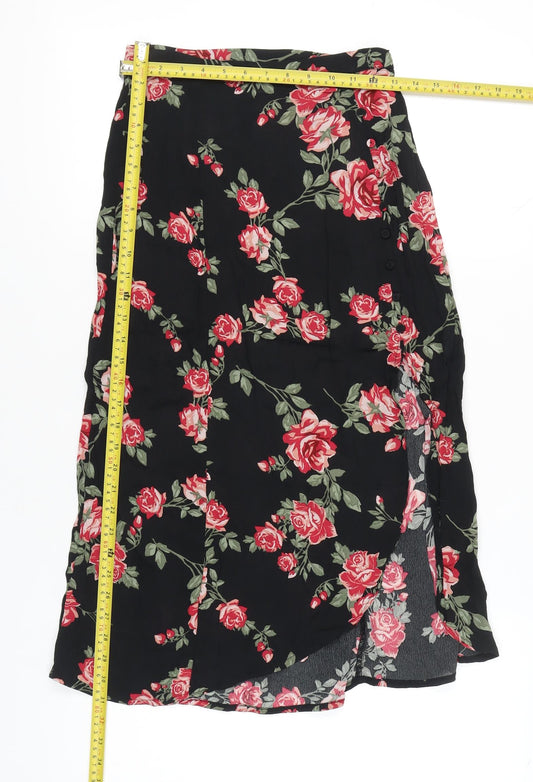 Miss Selfridge Women’s Black Floral Midi Wrap Skirt Size 8