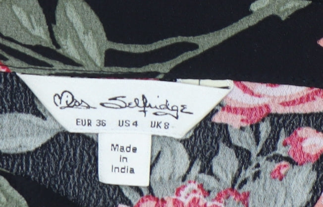 Miss Selfridge Women’s Black Floral Midi Wrap Skirt Size 8