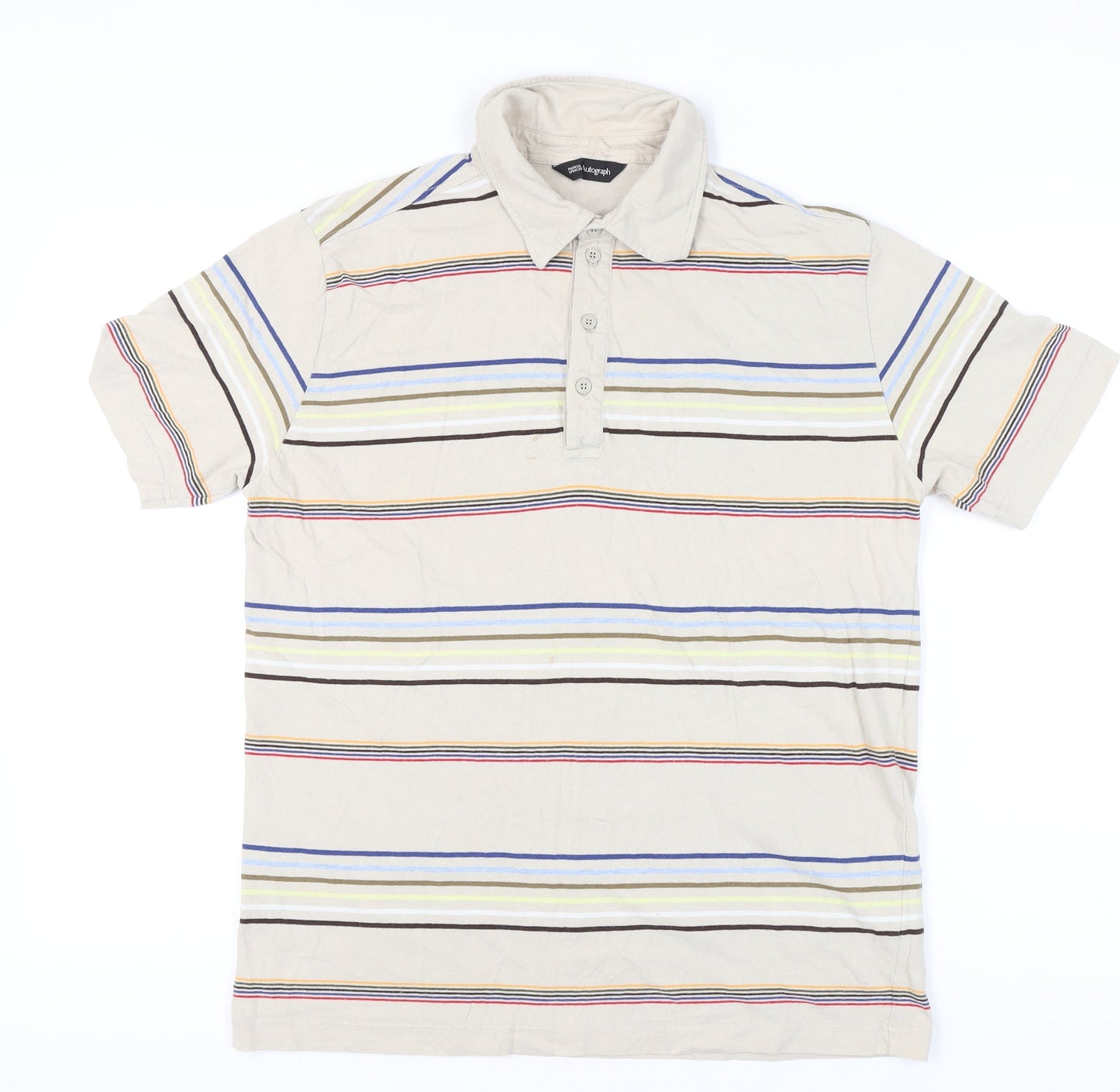 Marks and Spencer Men’s Beige Striped Cotton Polo Shirt L