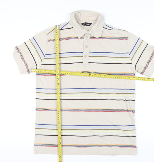 Marks and Spencer Men’s Beige Striped Cotton Polo Shirt L