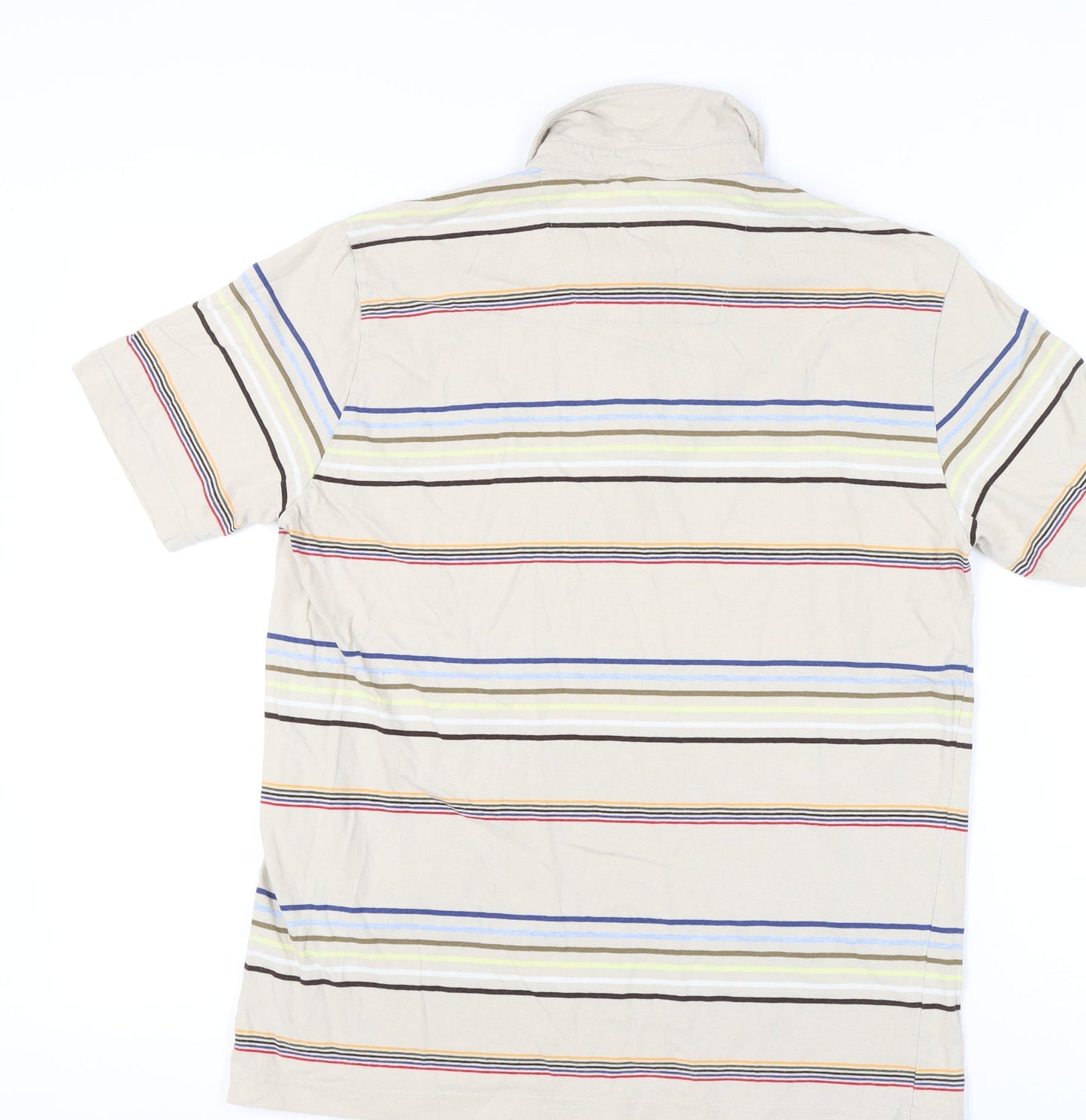 Marks and Spencer Men’s Beige Striped Cotton Polo Shirt L