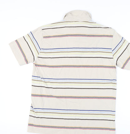 Marks and Spencer Men’s Beige Striped Cotton Polo Shirt L