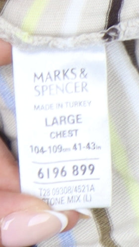 Marks and Spencer Men’s Beige Striped Cotton Polo Shirt L