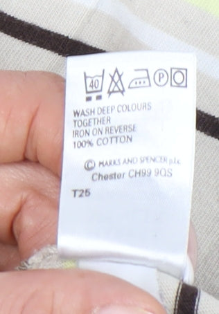 Marks and Spencer Men’s Beige Striped Cotton Polo Shirt L