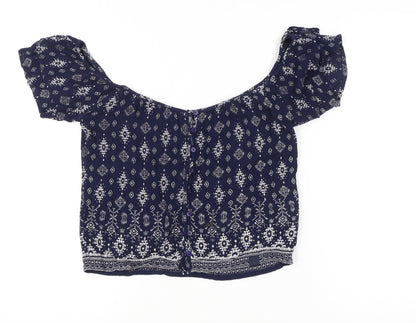 Womens UK Size S Superdry Blue Cropped Blouse