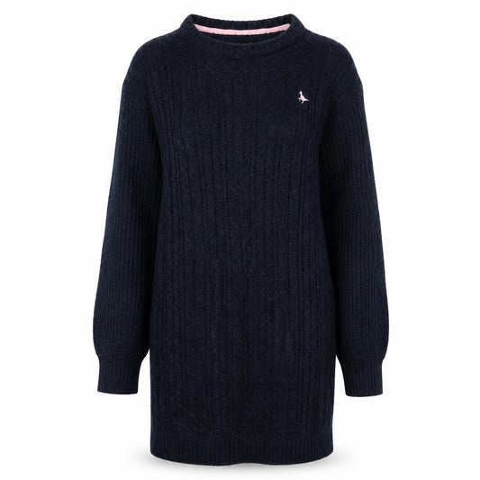 Front view of Jack Wills Teens Blue Cable-Knit jumper, size 14, Crew Neck