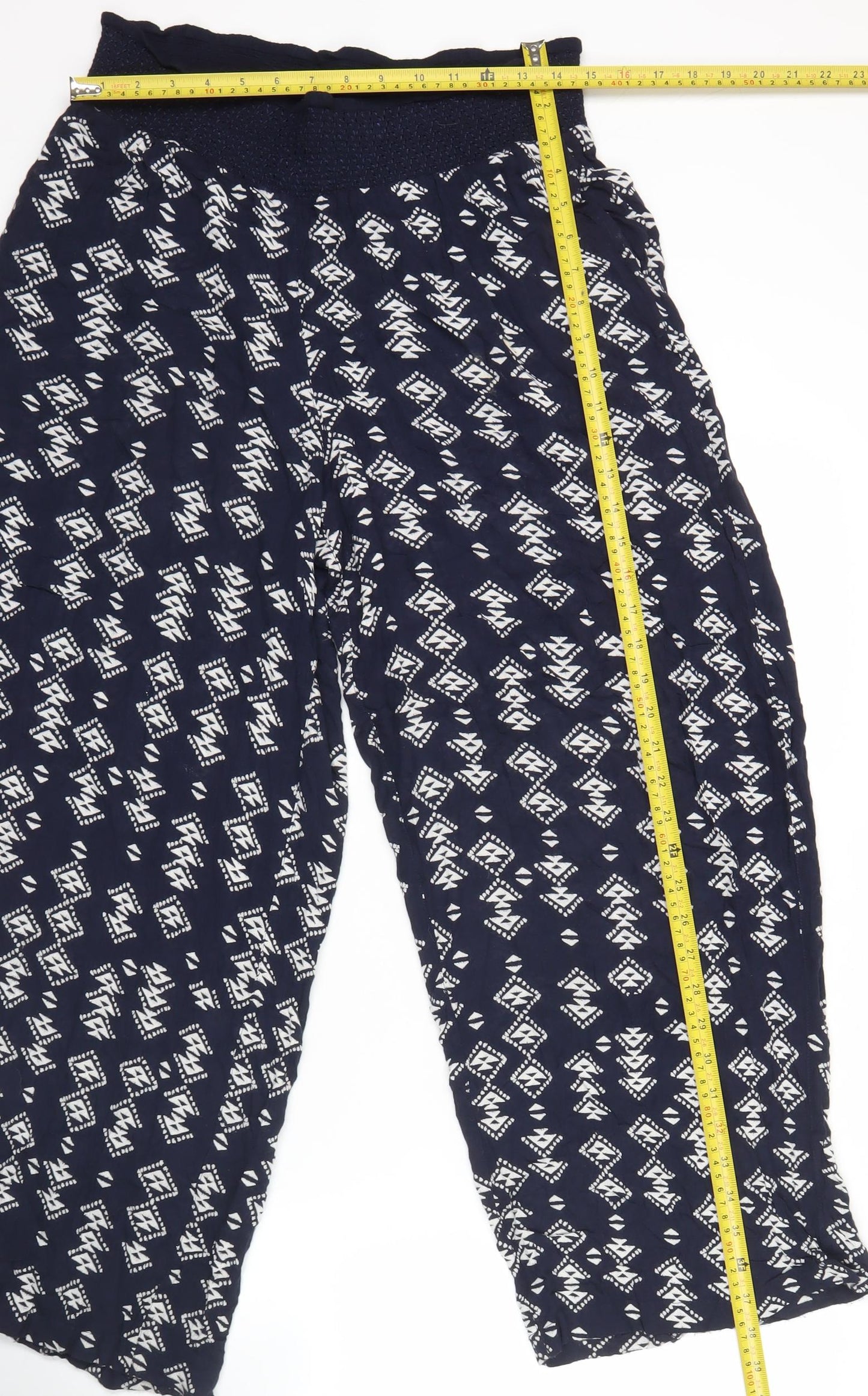 Monsoon Women’s Blue Geometric Harem Trousers Size M Viscose