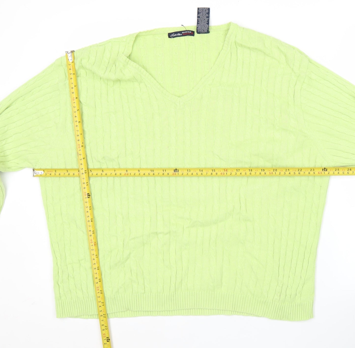 Bill Blass Womens Green Cotton V-Neck Cable Knit Jumper Size S