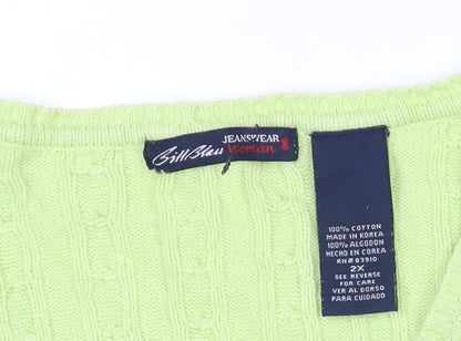 Bill Blass Womens Green Cotton V-Neck Cable Knit Jumper Size S