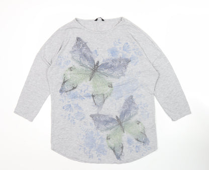 Roman Women’s Grey Butterfly Rhinestone Long Sleeve T-Shirt Size 10