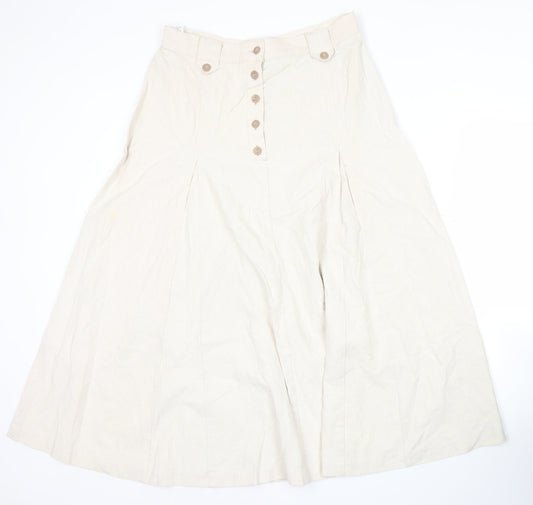 Marks and Spencer St Michael Womens Beige Linen Cotton A-Line Midi Skirt Size 16