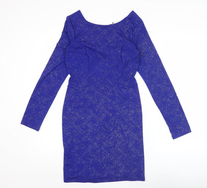 Topshop Women’s Blue Glitter Bodycon Dress Size 12 Long Sleeve