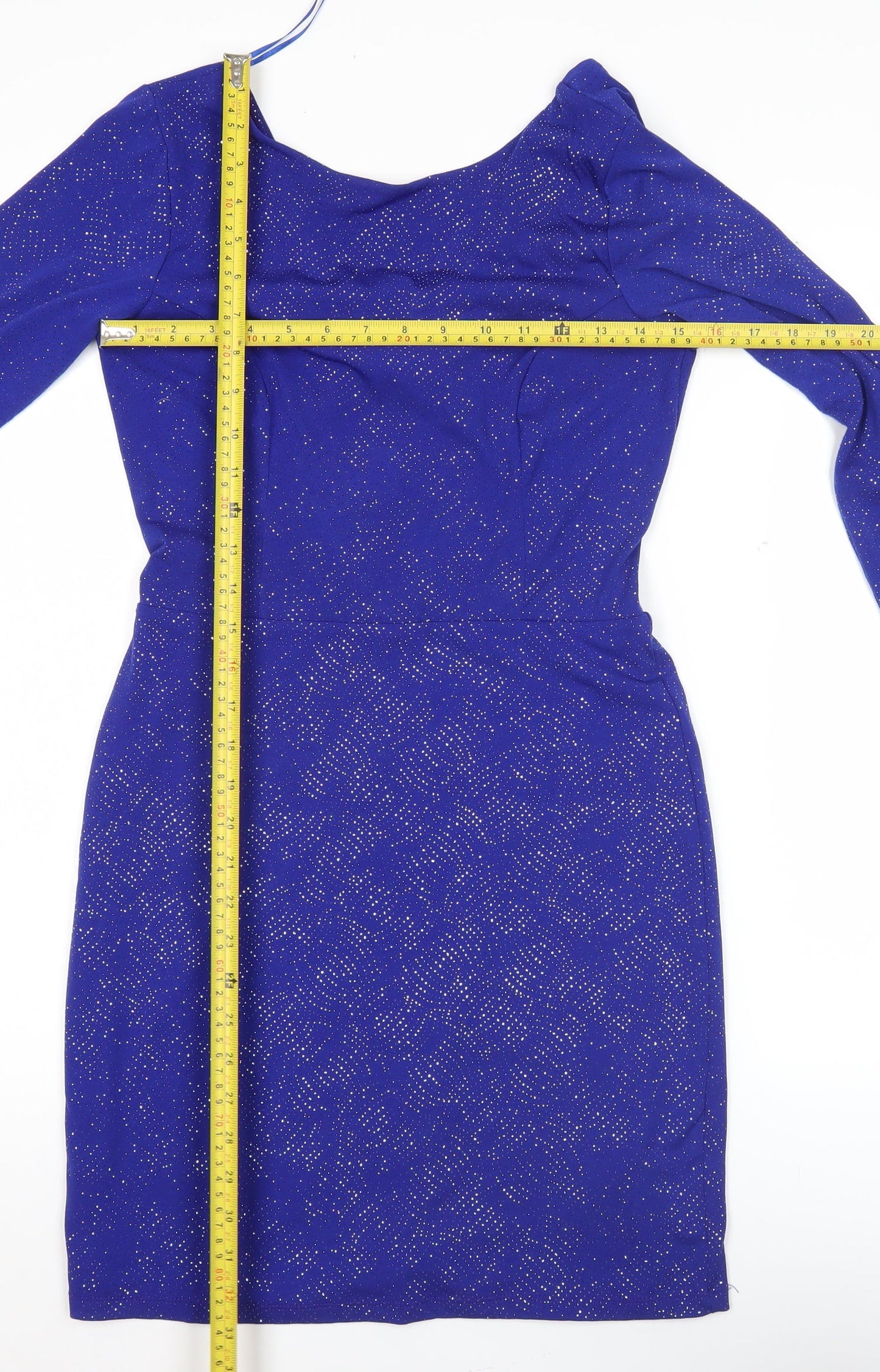 Topshop Women’s Blue Glitter Bodycon Dress Size 12 Long Sleeve