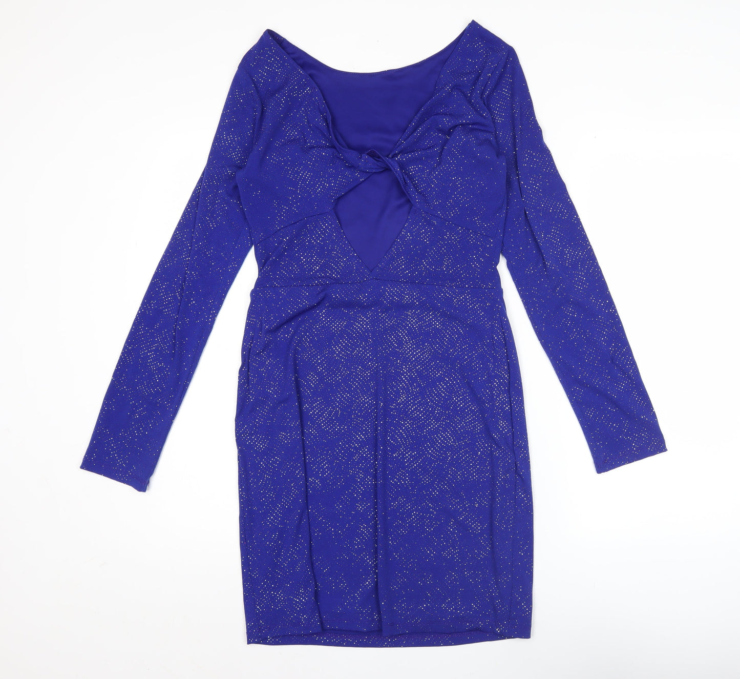 Topshop Women’s Blue Glitter Bodycon Dress Size 12 Long Sleeve