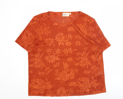 EWM Women’s Orange Floral Short Sleeve T-Shirt Size M