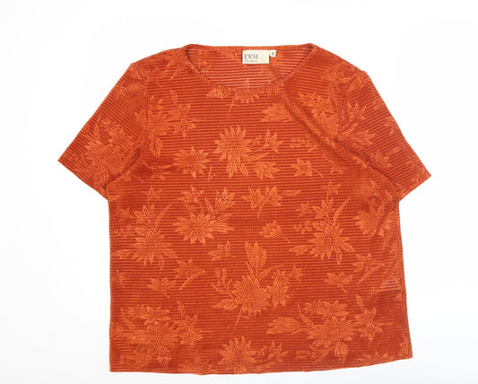 EWM Women’s Orange Floral Short Sleeve T-Shirt Size M