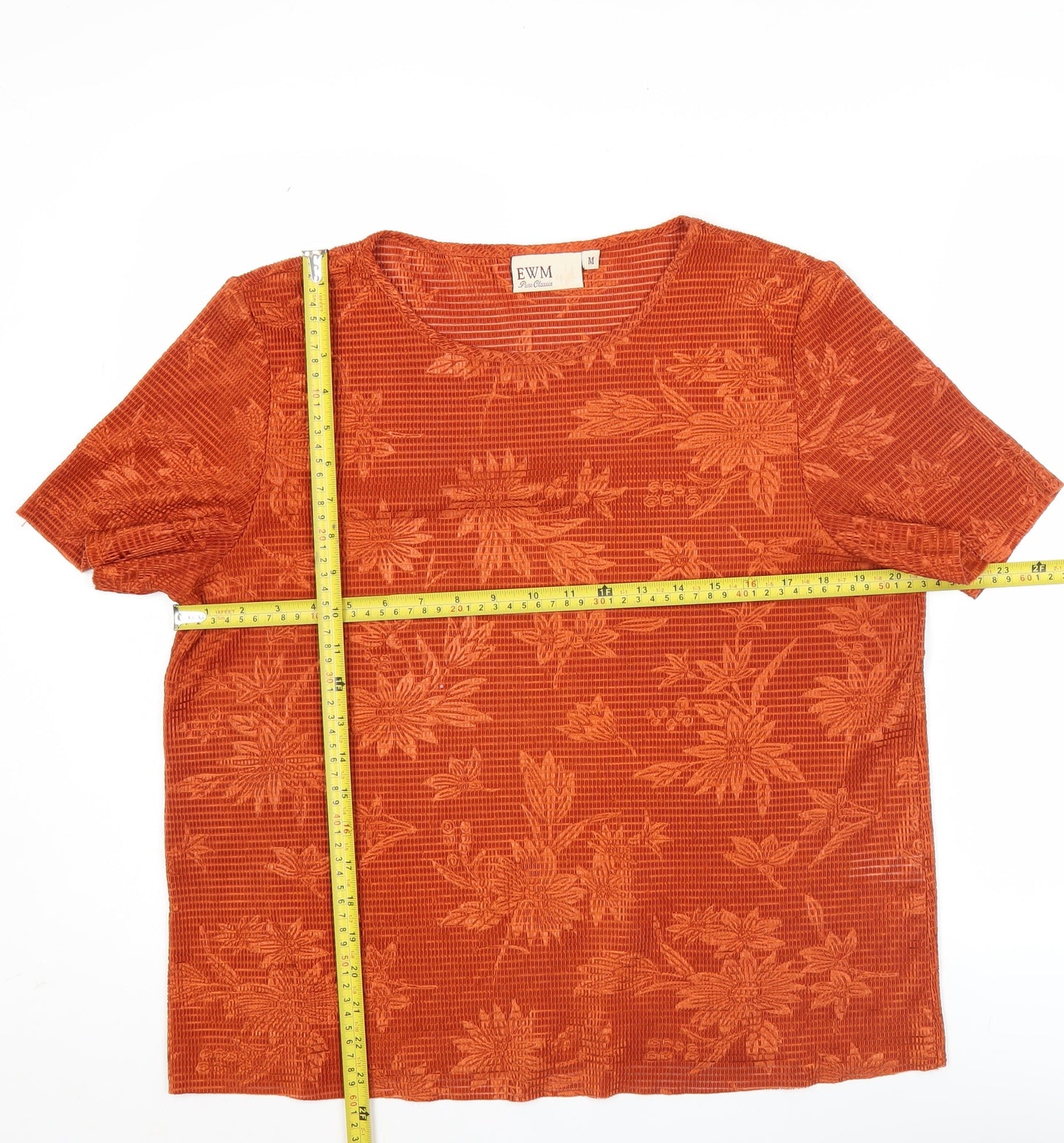 EWM Women’s Orange Floral Short Sleeve T-Shirt Size M
