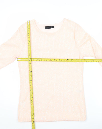 Latte Womens Beige Knit Blouse Crew Neck Long Sleeve Size M